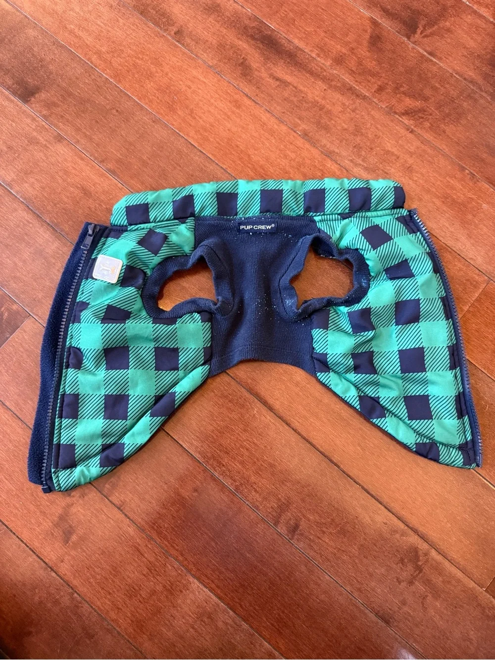 Pup Crew Dog Green & Navy Buffalo Plaid Jacket, size Small
